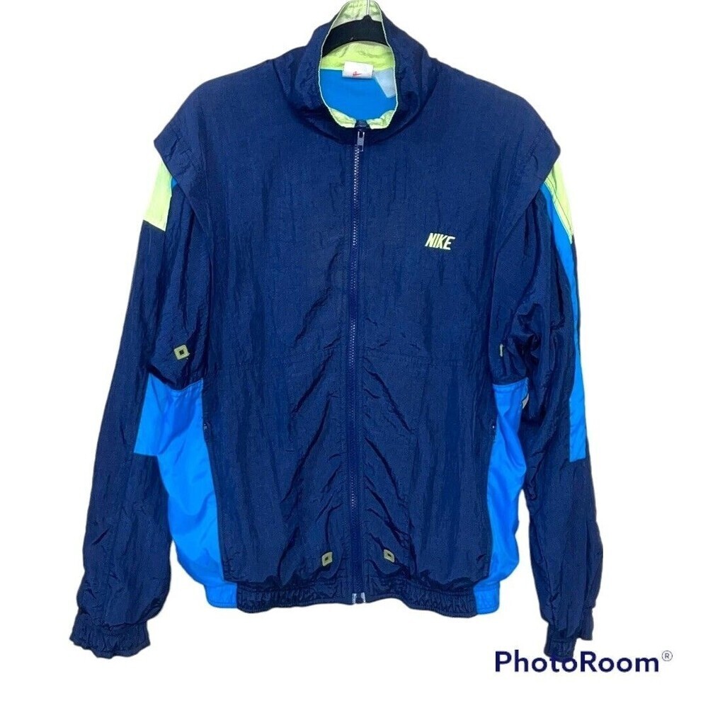 Vintage Nike Full Zip Windbreaker Sz Small Gray Tag 90s Color Block Blue,Green